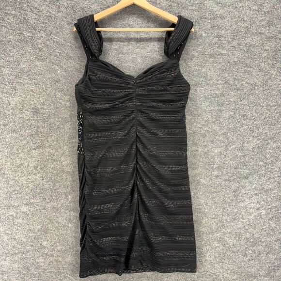 Camille Dress Women 12 Black Striped Shift Midi Zipper Sleeveless Sequin Casual - Picture 2 of 7